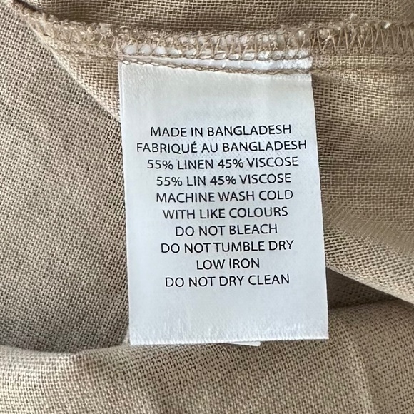 ELLEN TRACEY Beige Linen Blend Blouse / Top - Roll Sleeves, Placket Front - XXL - Picture 15 of 16